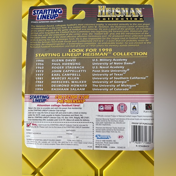 1998 STARTING LINEUP HEISMAN COLLECTION ROGER STAUBACH - Picture 2 of 2